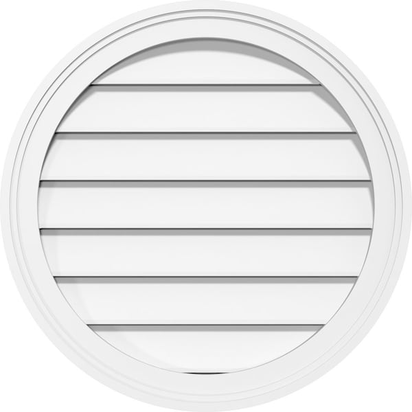 Ekena Millwork Round Surface Mount PVC Gable Vent: Functional, w/ 2"W x 1-1/2"P Brickmould Frame, 36"W x 36"H GVPRO36X3602SF - main
